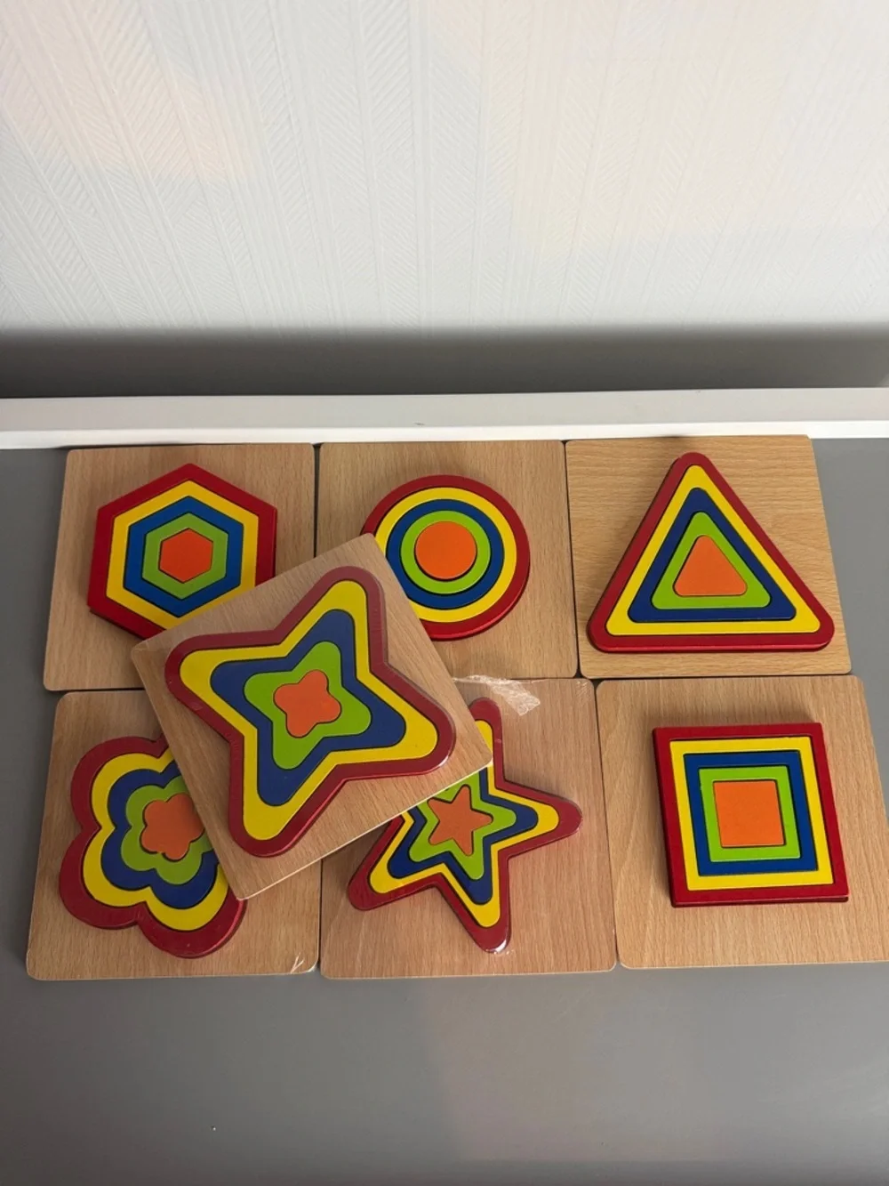 Wooden Colorful Shape Stacking Puzzle - Multicolor Set of 7 Brand New